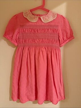 Gucci Pink Smocked Dress with Lace Peter Pan Collar